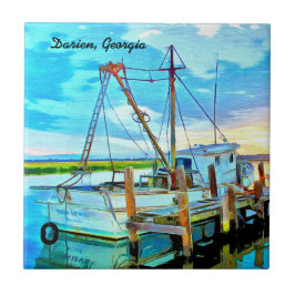 Darien Shrimp Boat Flotte mit Darien, Georgia Text Fliese