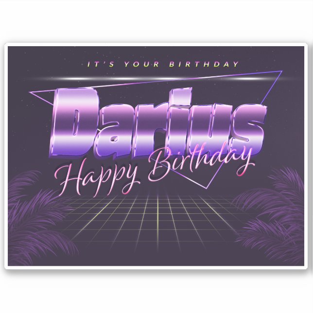 Darius Name Vorname lila retro Sticker Geburtstag (Vorderseite)