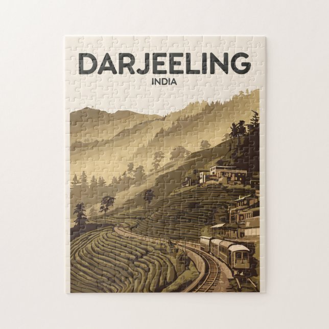Darjeeling India Illustration Travel Art Vintag (Vertikal)