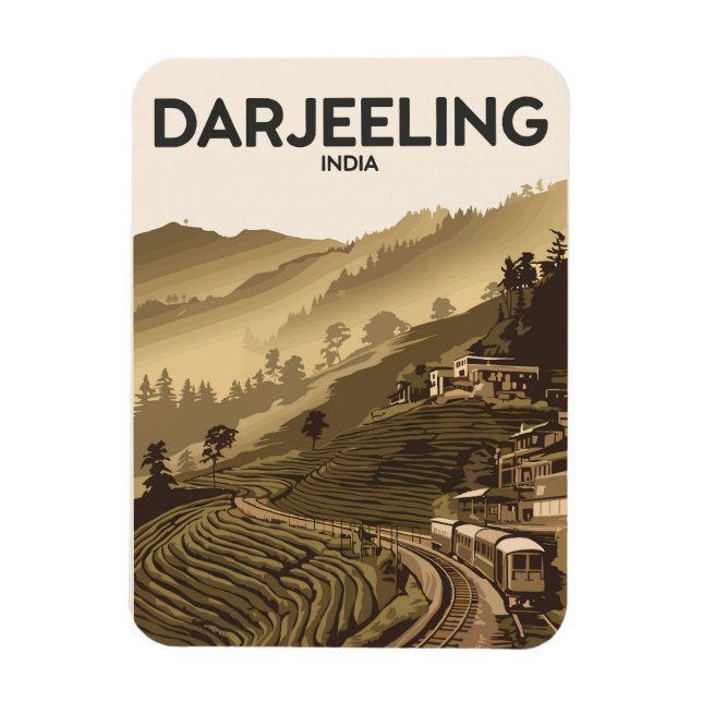 Darjeeling India Illustration Travel Art Vintag Magnet (Vertikal)