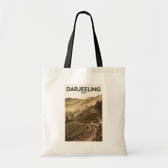 Darjeeling India Illustration Travel Art Vintag Tragetasche (Vorne)