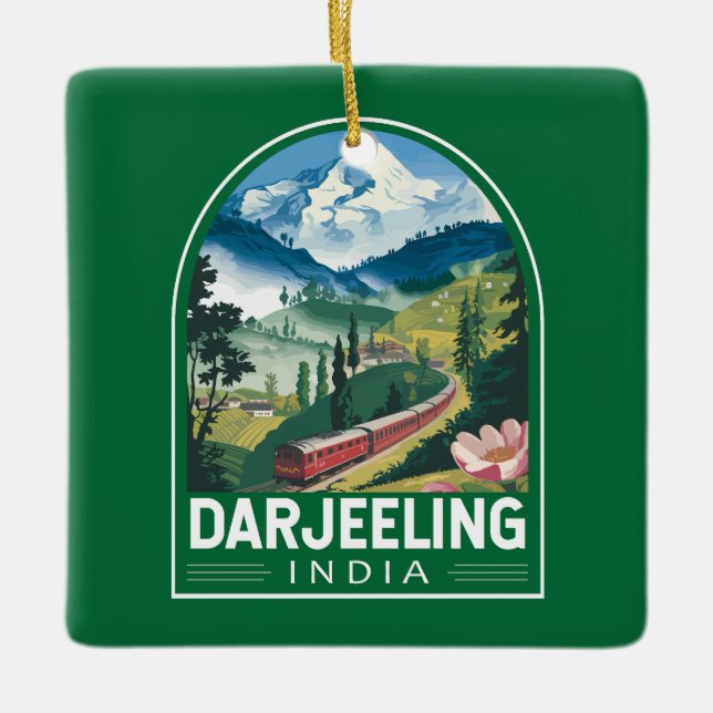 Darjeeling India Travel Art Emblem Keramikornament (Vorderseite)