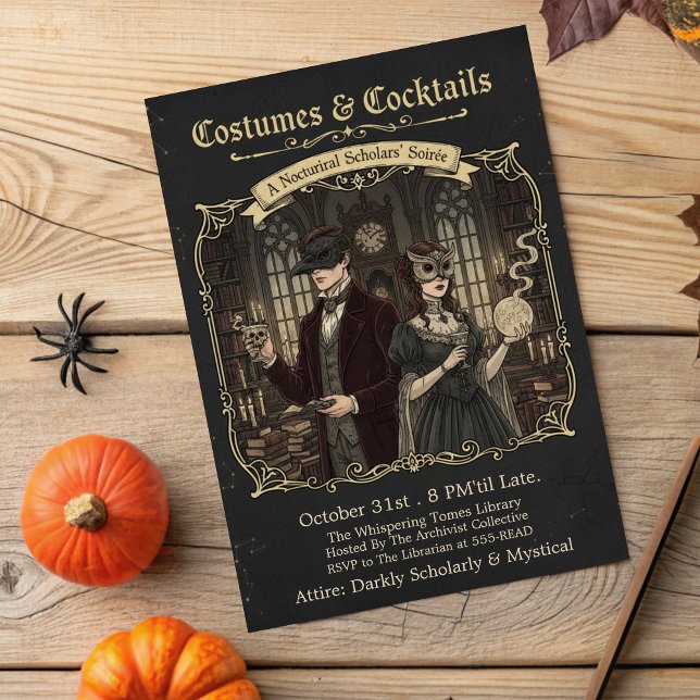 Dark Academia Costumes & Cocktails Halloween-Party Einladung (Von Creator hochgeladen)