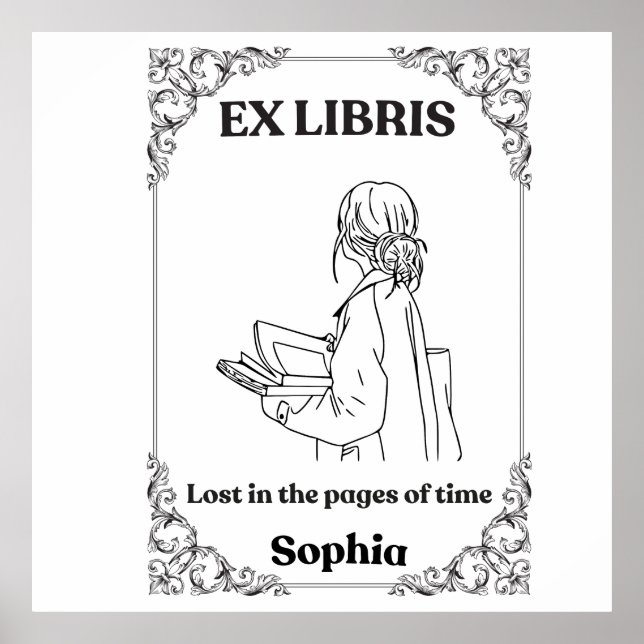 Dark Academia Ex Libris Personalisiertes Lesetageb Poster (Vorne)