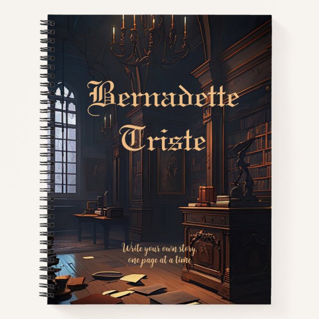 Dark Academia Library Books Vibes Name Sentiment Notizbuch (Vorderseite)