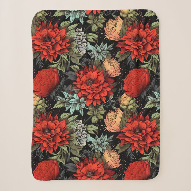 Dark Academia Maximalist Red Dahlia Sherpa Blanket Sherpadecke (Vorderseite)