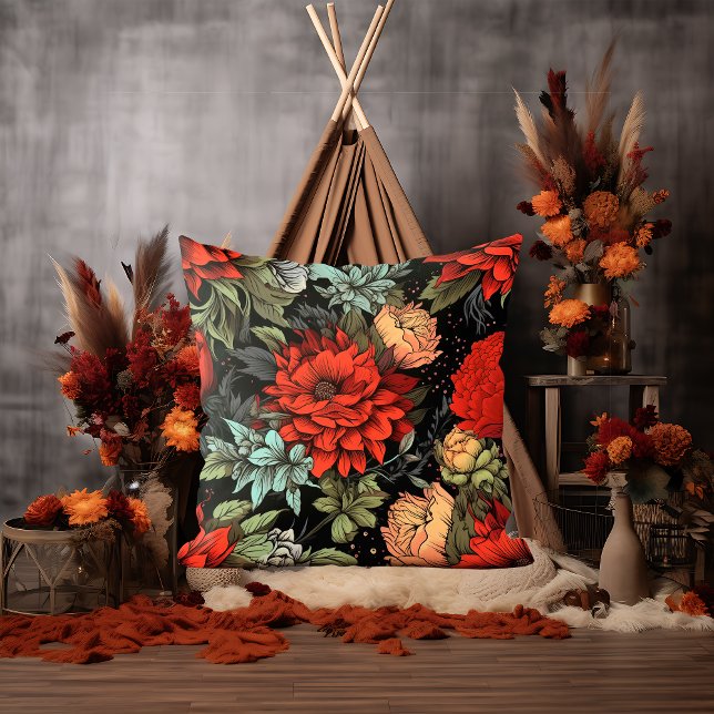 Dark Academia Maximalist Red Dahlia Throw Kissen (Von Creator hochgeladen)