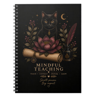 Dark Academia Mindful Teaching Black Cat & Lotus Notizblock