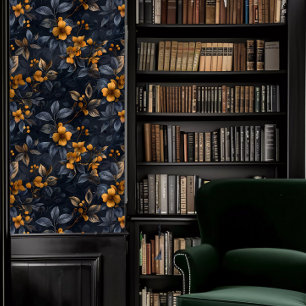 Dark Academia Orange und Blue Floral Tapete