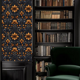 Dark Academia Orange und Grau Decorative Fleur Tapete