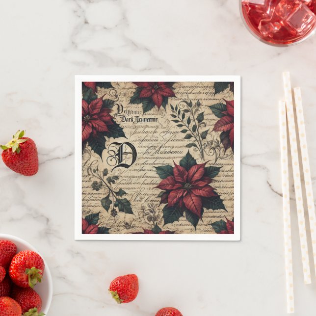 Dark Academia Poinsettia Parchupage Serviette (Beispiel)