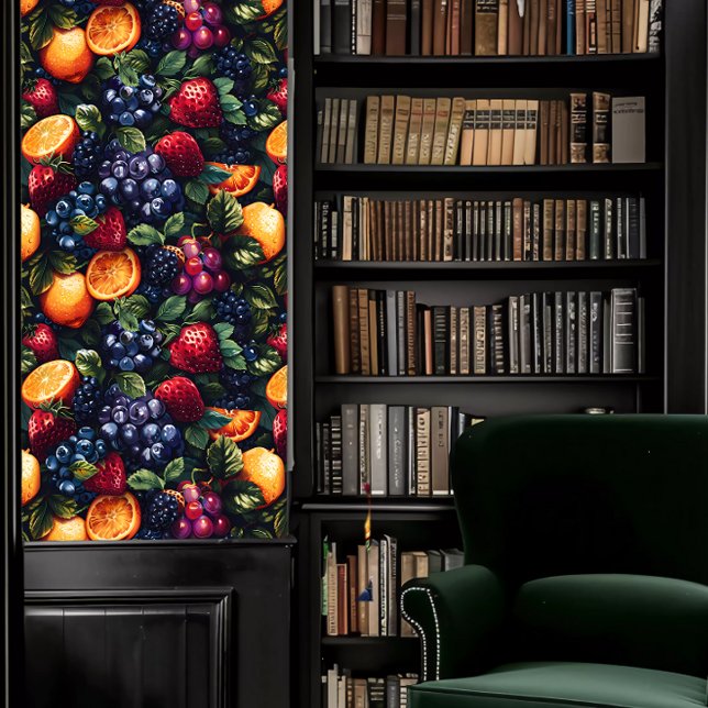 Dark Academia Realistisches Obst Tapete (Dark Academia Realistic Fruit Wallpaper in a library.)