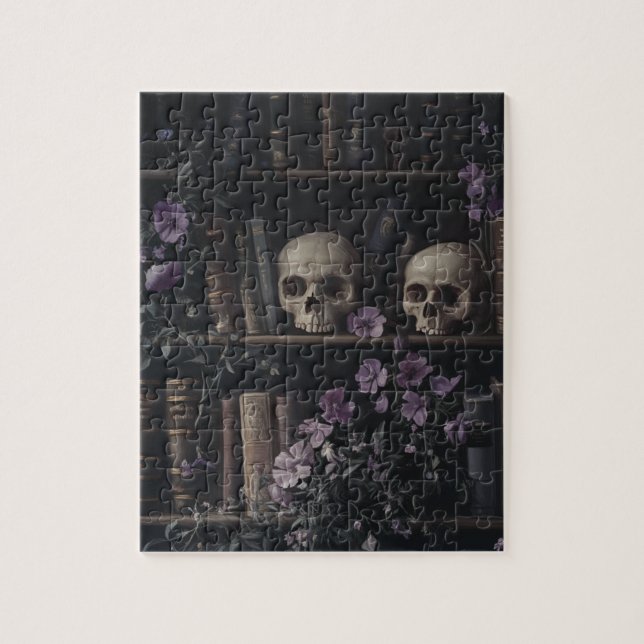 Dark Academia Skulls und Bookcase (Vertikal)