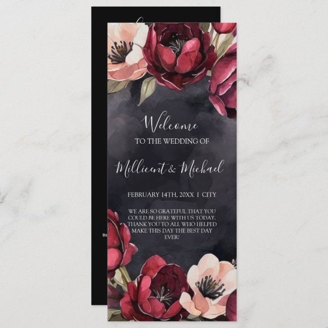 DARK AESTHETIC FLORAL RED & BLACK WEDDING PROGRAMM (Vorne/Hinten)