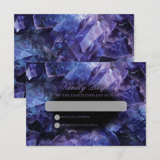 Dark Amethyst Boho Witch Crystals Black Wedding RSVP Karte
