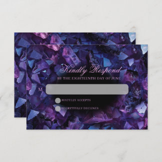Dark Amethyst Boho Witch Crystals Black Wedding RSVP Karte