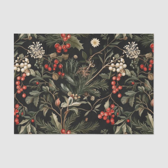 Dark and Moody Christmas Berries and Foliage Seidenpapier (Vorderseite)