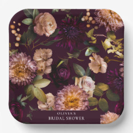 Dark and Moody Dramatic Floral Brautparty Luxe Pappteller