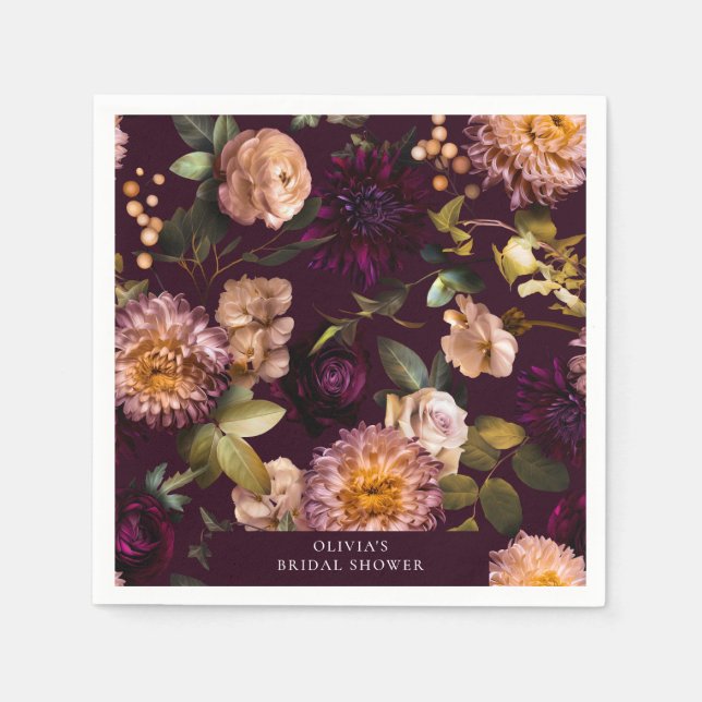 Dark and Moody Dramatic Floral Bridal Shower  Serviette (Vorderseite)