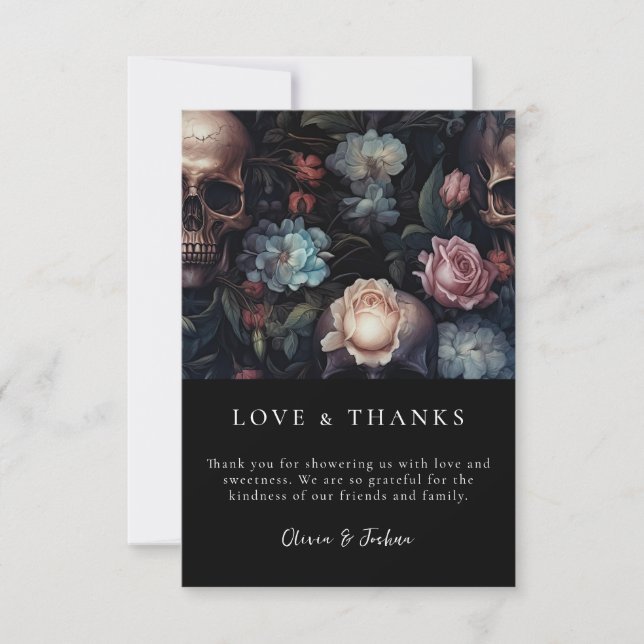 Dark and Moody Floral Gothic Brautparty Dankeskarte (Vorderseite)