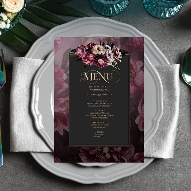 Dark and Moody Floral Menu Card Menükarte (Von Creator hochgeladen)