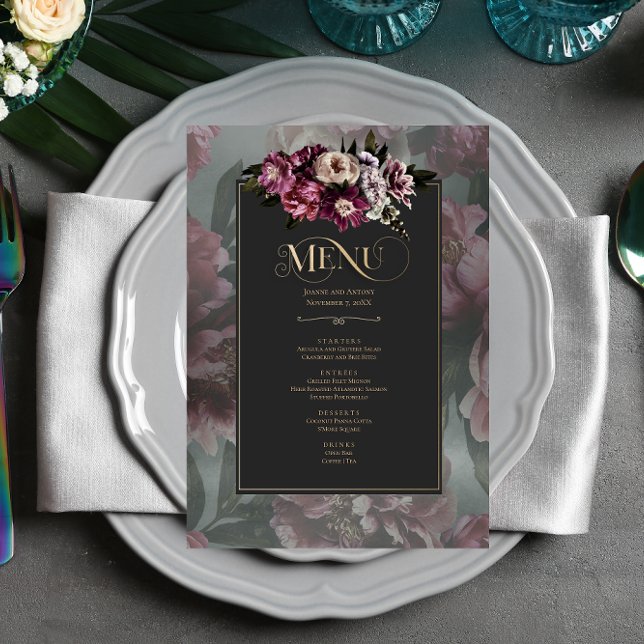 Dark and Moody Floral Menu Card Menükarte (Von Creator hochgeladen)