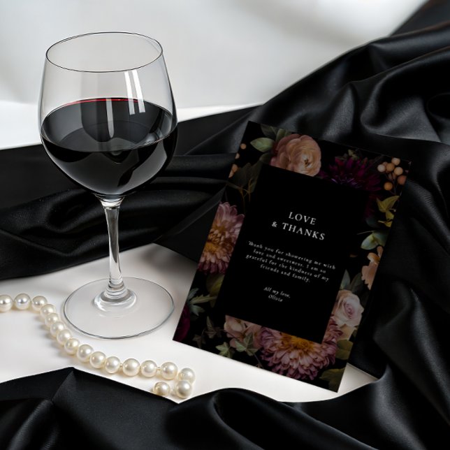 Dark and Moody Gothic Black Floral Vielen Dank Einladung (Dark and Moody Goth Bridal Thank You Card
)