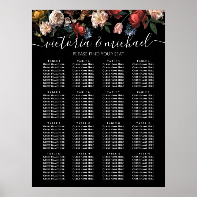 Dark and Moody Rembrandt Floral Seating Chart 16 Poster (Vorne)
