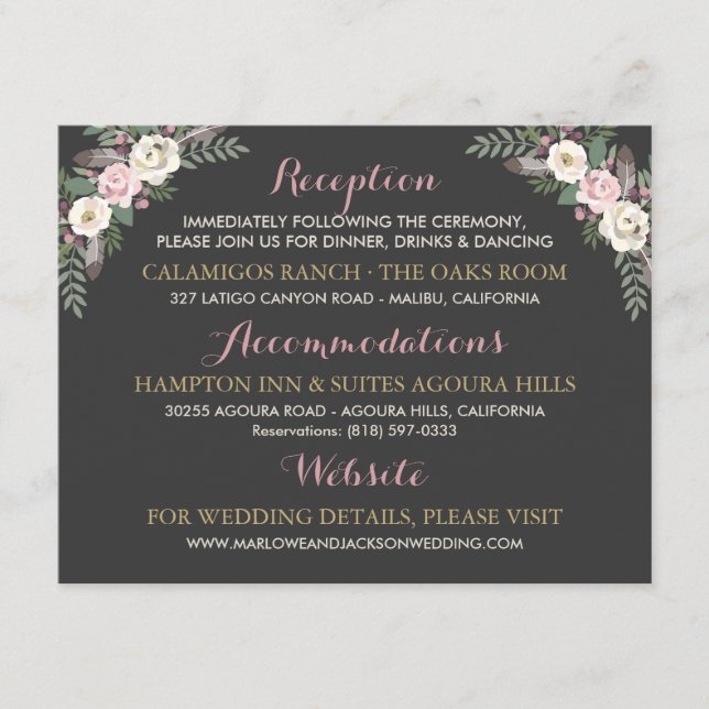 Dark and Moody Rose Pink Floral Boho Hochzeit Begleitkarte (Vorderseite)
