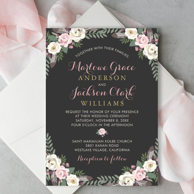 Dark and Moody Rose Pink Floral Boho Hochzeit Einladung (Von Creator hochgeladen)