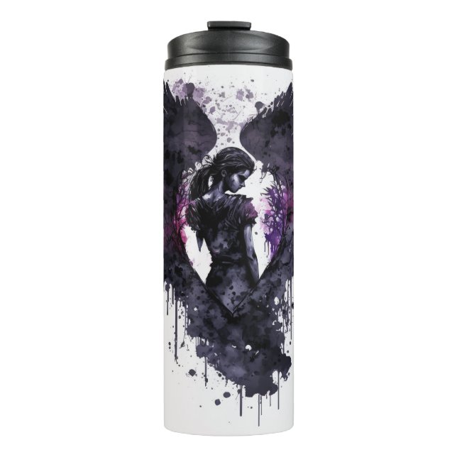 Dark Angel Valentine mit dunkelem Winkelkaffee Thermosbecher (Vorderseite)