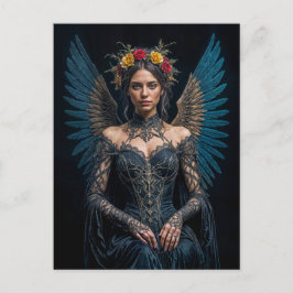 Dark Angel with Crown and Roses Postkarte