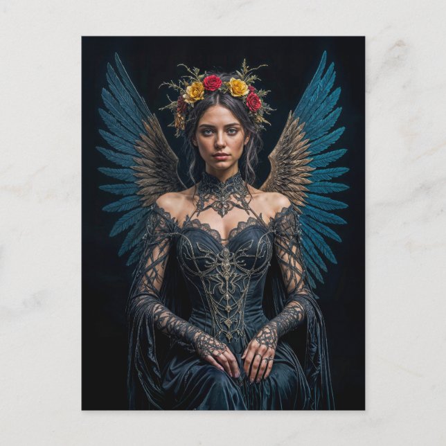 Dark Angel with Crown and Roses Postkarte (Vorderseite)