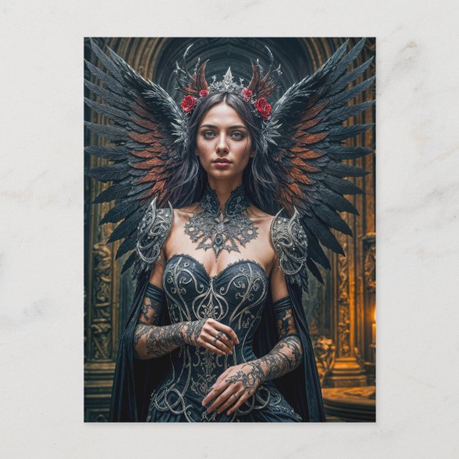 Dark Angel with Crown and Roses Postkarte (Vorderseite)