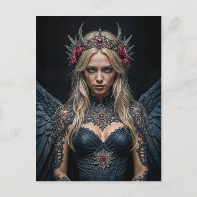 Dark Angel with Crown and Roses Postkarte (Vorderseite)