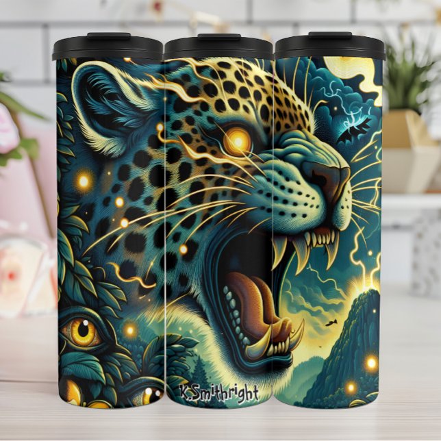 Dark Angry Jaguar Fantasy Illustration Thermosbecher (Von Creator hochgeladen)