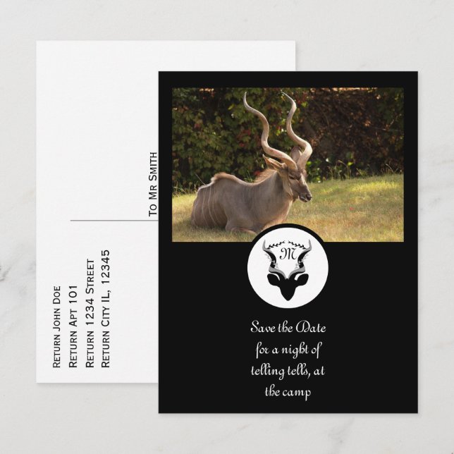 Dark Antelope Silhouette Monogram Foto Einladungspostkarte (Vorne/Hinten)