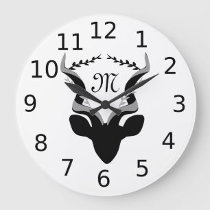 Dark Antelope Silhouette w Customized Monogram Große Wanduhr