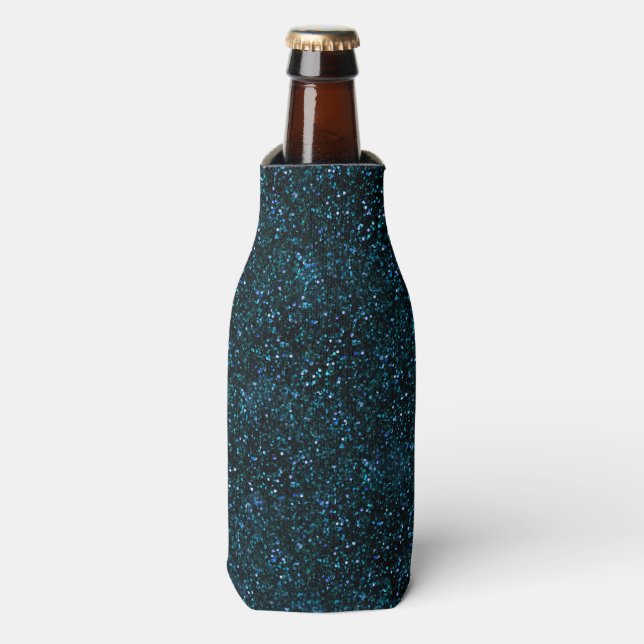 Dark Aqua Aquamarin Blue Glitzer Flaschenkühler (Flaschenvorderseite)