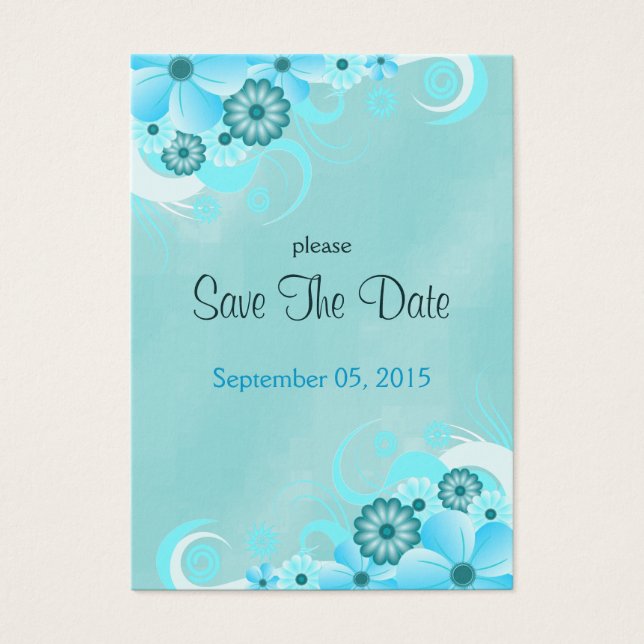 Dark Aqua Blue Floral Wedding Mini retten Termine (Vorderseite)