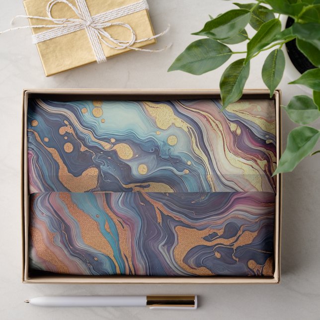 Dark Aqua Blue Lila Pink Gold Marmor Art Muster Seidenpapier (Geschenk)