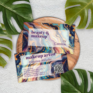 Dark Aqua Blue Lila Pink Gold Marmor Art Muster Visitenkarte