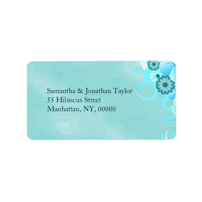 Dark Aqua Deep Sea Blue Floral Hibiskus Hochzeit Adressaufkleber (Vorne)