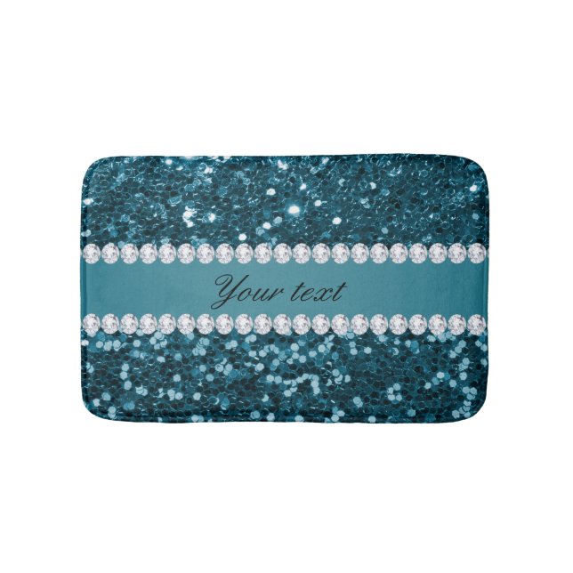 Dark Aquamarin Blue Imitats Glitzer und Diamanten Badematte (Vorderseite)