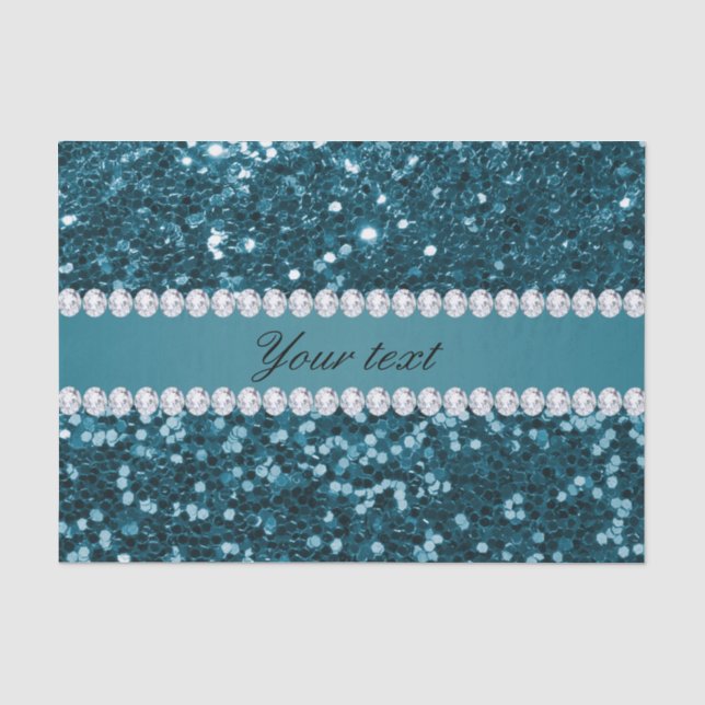 Dark Aquamarin Blue Imitats Glitzer und Diamanten Seidenpapier (Vorderseite)