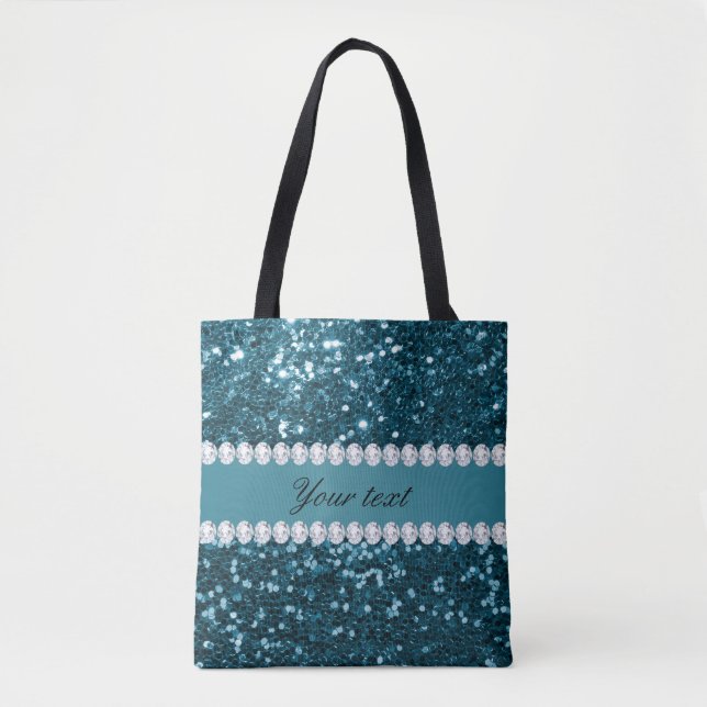 Dark Aquamarin Blue Imitats Glitzer und Diamanten Tasche (Vorderseite)