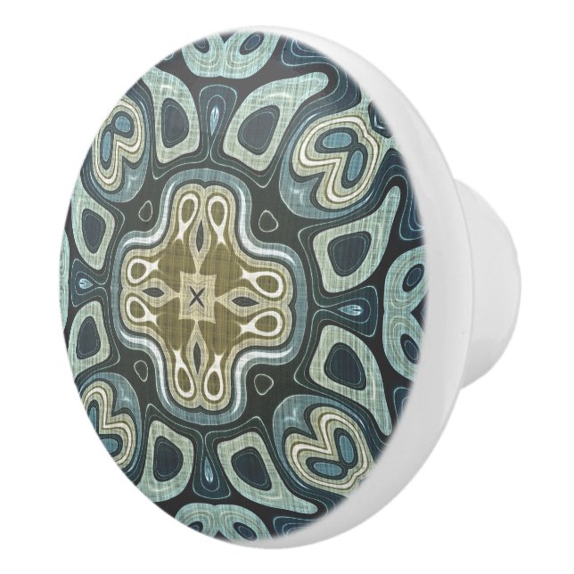 Dark Aquamarin Blue Seafoam Green Ethnic Stamm Art Keramikknauf (Rechts)