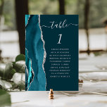 Dark Aquamarin Blue Silver Agate Wedding Tischnumm Tischnummer<br><div class="desc">Der links Rand dieser eleganten,  modernen Hochzeitskarte weist eine aquamarine blaue Aquarellgrenze mit Imitaten silbernen Glitzer auf. Das Wort "Tabelle" erscheint in silbergrauer Schrift auf dunkelblauem Hintergrund. Fügen Sie die Namen Ihrer Gäste hinzu,  die jeder Tabelle zugeordnet sind.</div>