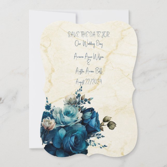 Dark Aquamarin Floral Wedding Bouquet Save The Date (Vorderseite)