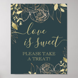 Dark Aquamarin & Gold Modern Floral Gevor Table Poster